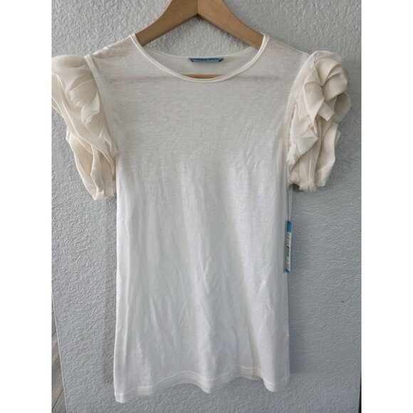 Alice + Olivia Tops - Nwt Alice&Oliva Cream Cotton Blend  Top W/ Puff/ Ruffled Silk Short Sleeves Sz S